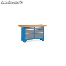 Banco da lavoro montato con piano in legno e 6 cassetti mis. 1500 L x 750 P x