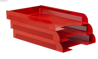 Bandeja apilable metálica de chapa perforada. Color Rojo (3 bandejas) - Sistemas