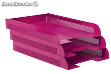 Bandeja apilable metálica de chapa perforada. Color Rosa (3 bandejas) - Sistemas