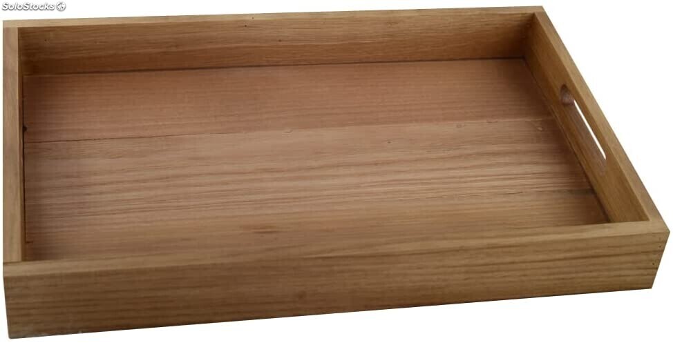 Bandeja de madera con asas - Bandeja rectangular de fresno macizo - 44x3x7cm