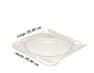 Bandeja plato luxe de plástico con cubiertos transparente, caja 48 unidades - Foto 2