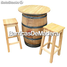 Barrica con tapa + 2 taburetes - Barniz incoloro