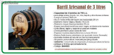 Barril Artesanal de 3 litros (para 4 botellas de 750 c.c)