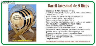 Barril Artesanal de 9 litros (para 12 botellas de 750 c.c)