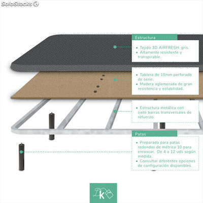 Base tapizada 3D Airfresh | Color gris : Tamaño - 135 x 190 cm, Patas - 25 cm - Foto 2