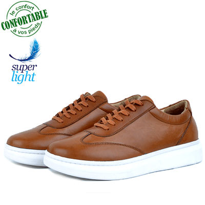 Baskets homme médicales 100% cuir extra confortable tabac nj