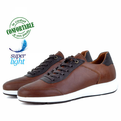 Baskets pour homme 100% cuir extra confortable tabac lo