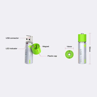 Baterias de íon de lítio recarregáveis ​​USB 3.7V AA 14500 18650 com conector