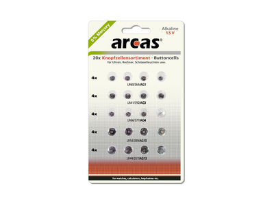 Battery Arcas Button Cells Set AG1-AG13 0% Mercury/Hg (20 pcs.)