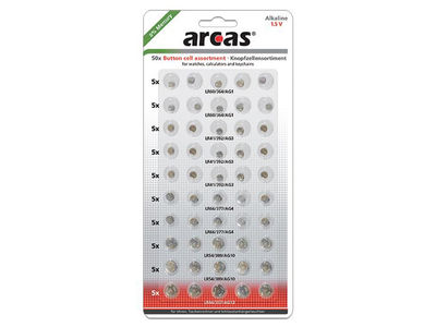 Battery Arcas Button Cells Set AG1-AG13 0% Mercury/Hg (50 pcs.)
