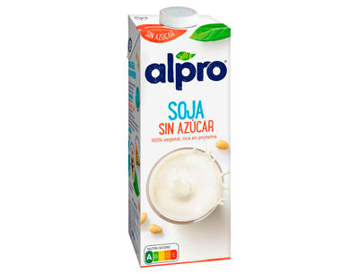 Bebida de soja alpro 100% vegetal sin azucar rica en proteinas con calcio y