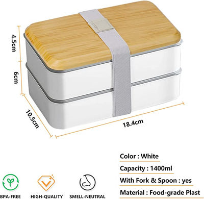 Bento Box, contenedores de 2 capas, lonchera Bento, con cuchara y tenedor - Foto 4