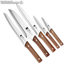 Bergner - set di coltelli da cucina acciaio inossidabile con manico in legno