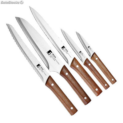 Bergner - set di coltelli da cucina acciaio inossidabile con manico in legno