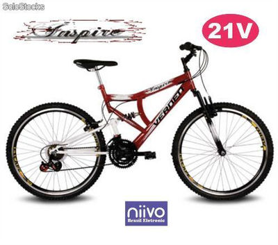 Bicicleta Aro 26 Inspire 21 m. Full Susp.,Freio v-Brake Preto/Amarelo