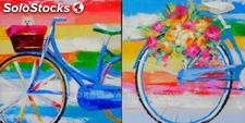 Bicicleta - Pareja | Pinturas de arte abstracto y moderno en mixta sobre lienzo