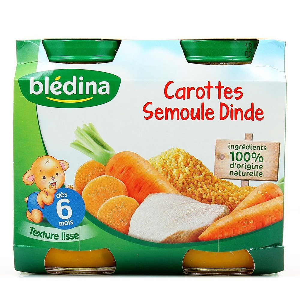 Bledina Petits Pots Bebe Des 6 Mois Carottes Semoule Dinde Les 2 Pots De 0 G