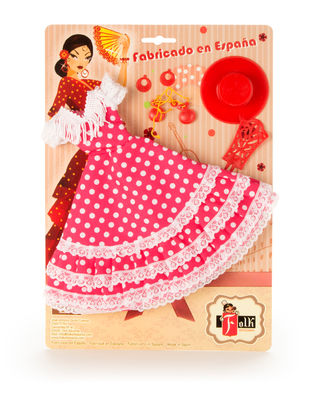Blister de vestido y complementos andaluza para muñecas tipo Barbie