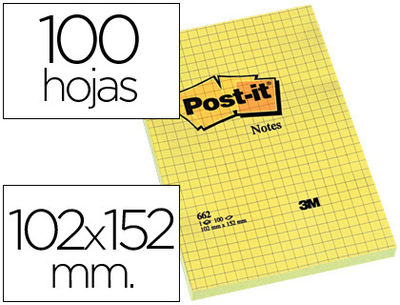 Bloc de notas adhesivas quita y pon post-it 102X152 mm cuadriculado 662