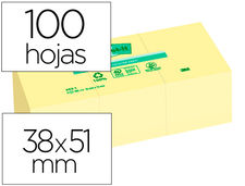 Bloc de notas adhesivas quita y pon post-it 38x51 mm papel reciclado amarillo