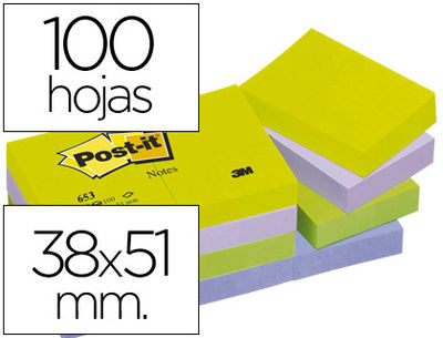 Bloc de notas adhesivas quita y pon post-it 38X51 mm ultra intenso surtido pack