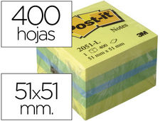 Bloc de notas adhesivas quita y pon post-it 51X51 mm minicubo color limon 2051-l