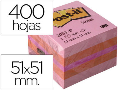Bloc de notas adhesivas quita y pon post-it 51x51 mm minicubo color rosa 2051-p