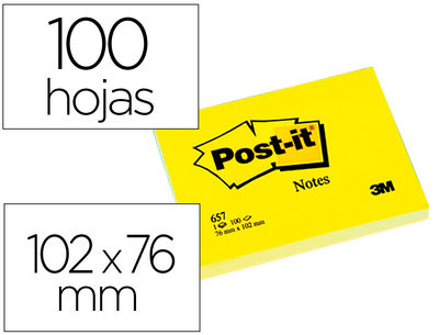 Bloc de notas adhesivas quita y pon post-it 74X100 mm con 100 hojas 657