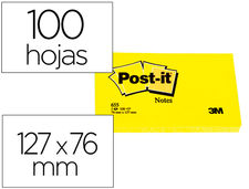 Bloc de notas adhesivas quita y pon post-it 76X127 mm con 100 hojas 655