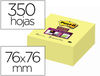 Bloc de notas adhesivas quita y pon post-it 76X76X mm cubo colores amarillo 350