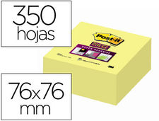 Bloc de notas adhesivas quita y pon post-it 76x76x mm cubo colores amarillo 350