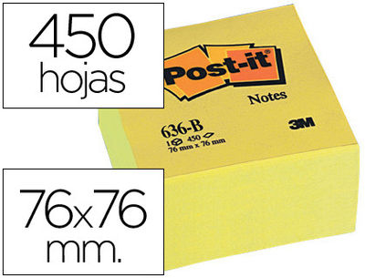 Bloc de notas adhesivas quita y pon post-it 76X76X45 mm cubo colores amarillo