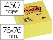 Bloc de notas adhesivas quita y pon post-it 76x76x45 mm cubo colores amarillo
