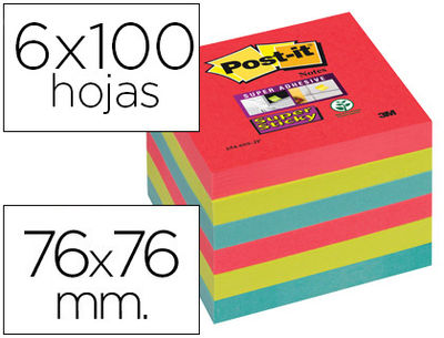Bloc de notas adhesivas quita y pon post-it super sticky 76X76 mm con 6 bloc 2