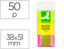 Bloc de notas adhesivas quita y pon q-connect 38X51 mm neon pack de 3 unidades