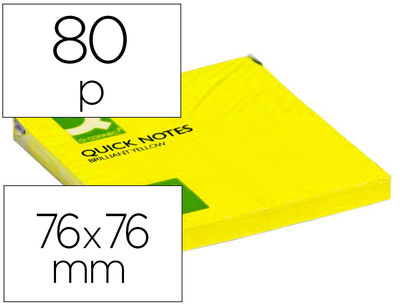 Bloc de notas adhesivas quita y pon q-connect 76X76 mm amarillo neon 80 hojas