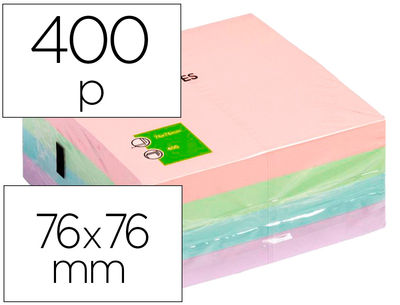 Bloc de notas adhesivas quita y pon q-connect 76X76 mm pastel con 400 hojas