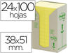 Bloc de notas adhesivas quita y pon recicladas en torre post-it 38 x 51 mm 24