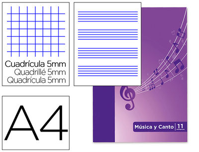Bloc musica y canto oxford pentagrama interlineado 2 mm + cuadricula 5 mm din A4