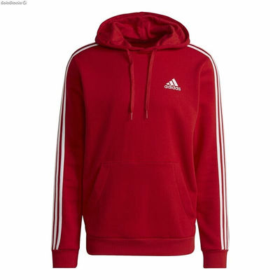 Bluza z kapturem Męska Adidas Essentials Fleece 3 Stripes Czerwony