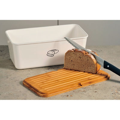 Boîte à pain en mélamine avec planche à pain intégrée - blanc - conservation du - Photo 2