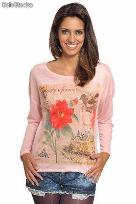 Bolero t-shirt rose manches longues