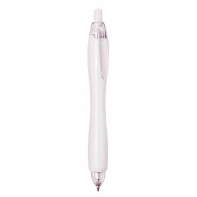Bolígrafo alegre de pulsador con cuerpo curvado y accesorios transparentes