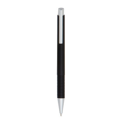 Bolígrafo bicolor con acabados metálicos y agarre en relieve