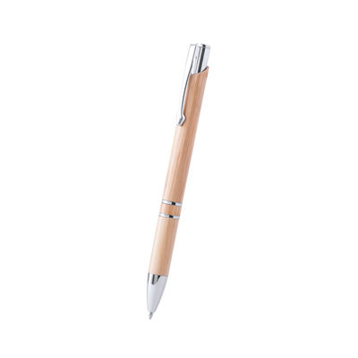 Bolígrafo con cuerpo en madera de bambú y detalles cromados