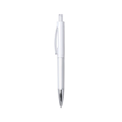 Bolígrafo con cuerpo transparente clip curvado y punta plateada