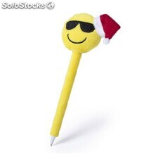 Bolígrafo con suave cuerpo de peluche y detalle emoticono navideño guiño o gafas
