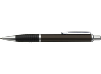 Bolígrafo de aluminio con pulsador; antideslizante de goma. Tinta azul.