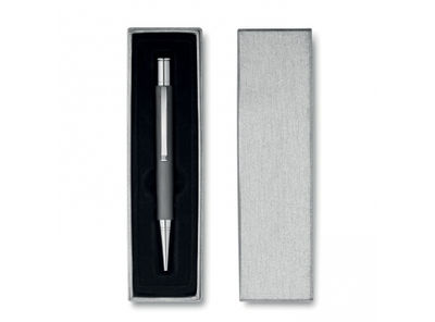 Bolígrafo de aluminio con tinta azul. Presentado en estuche de regalo.