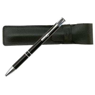 Bolígrafo elegante en sobrio negro con accesorios plateados